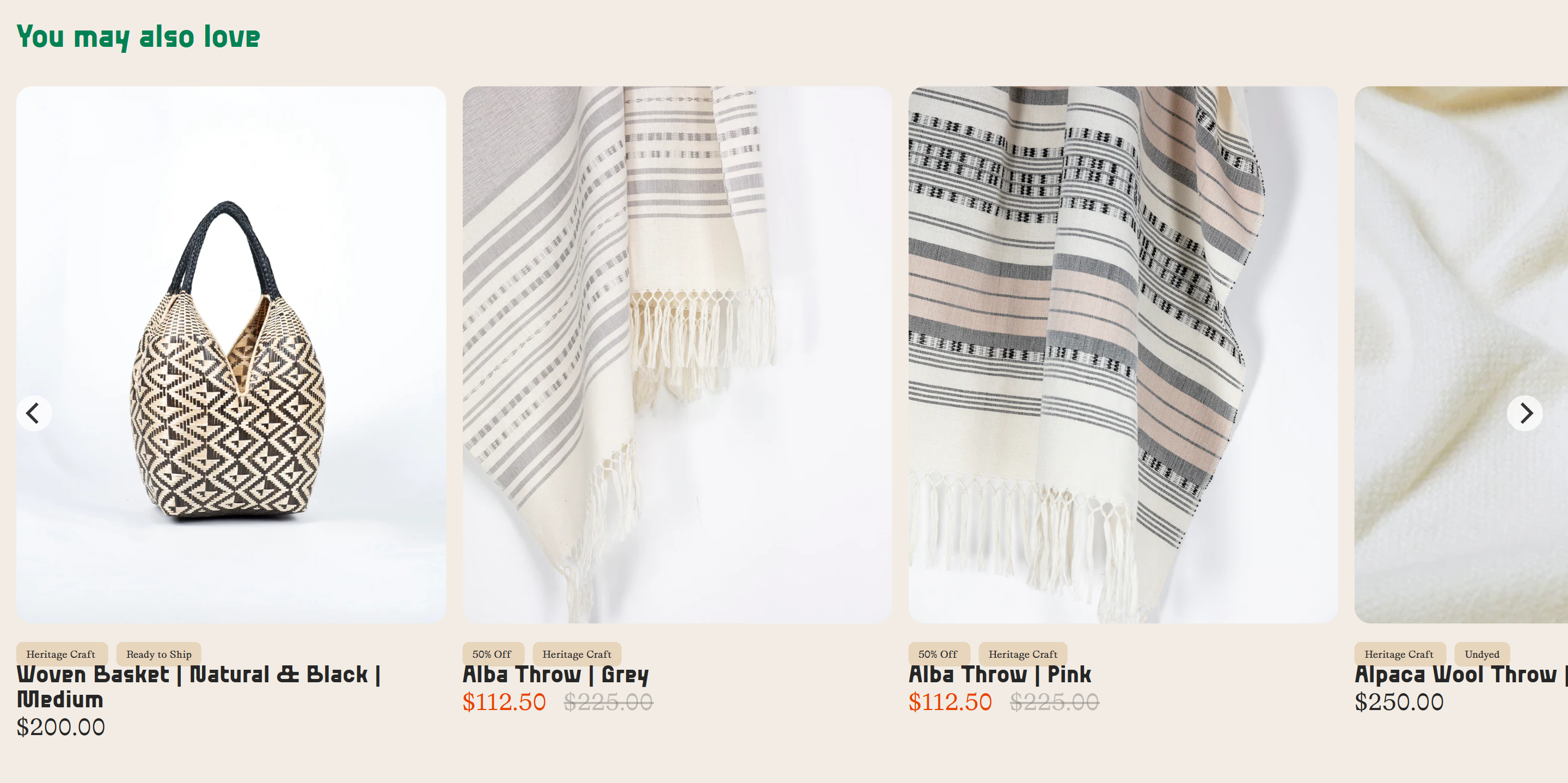 Screenshot of the Product Listing section