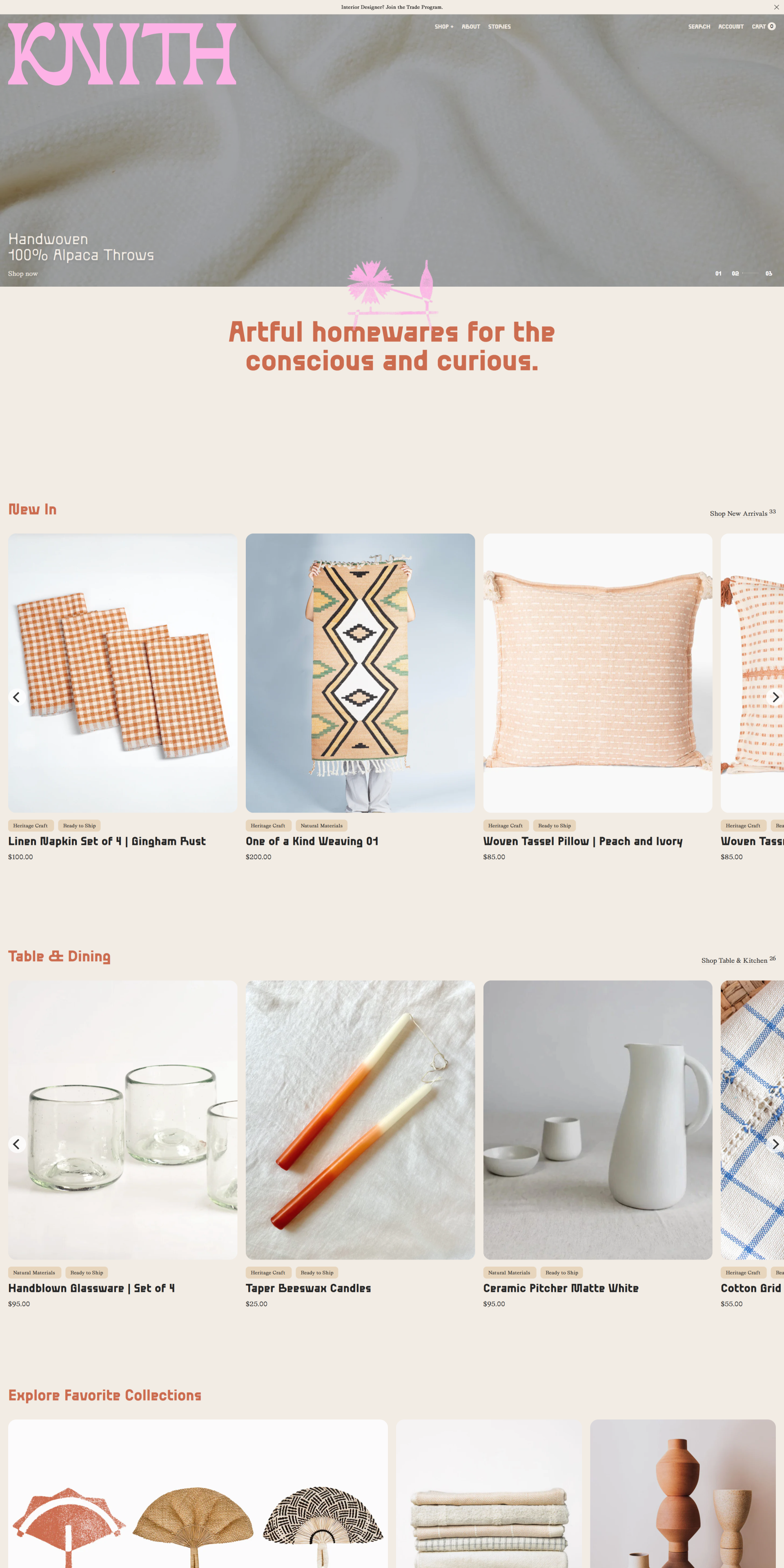 Screenshot of the Knith website home page