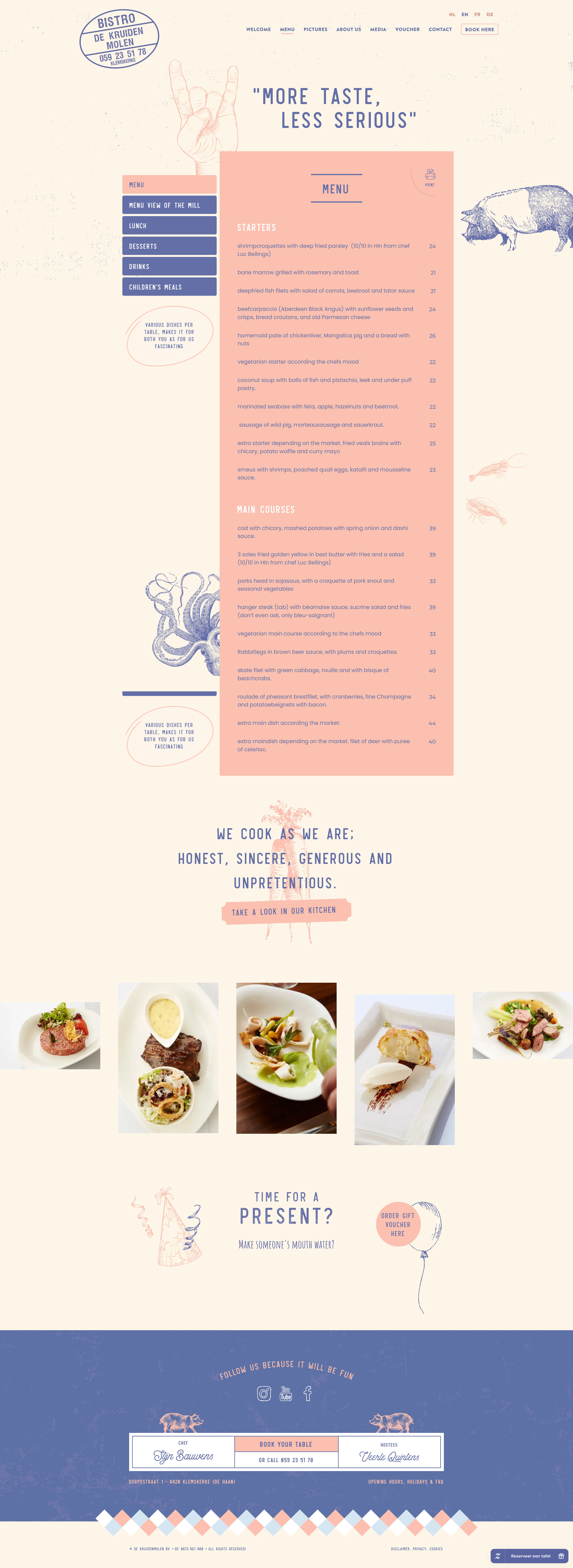 Screenshot of the Menu page
