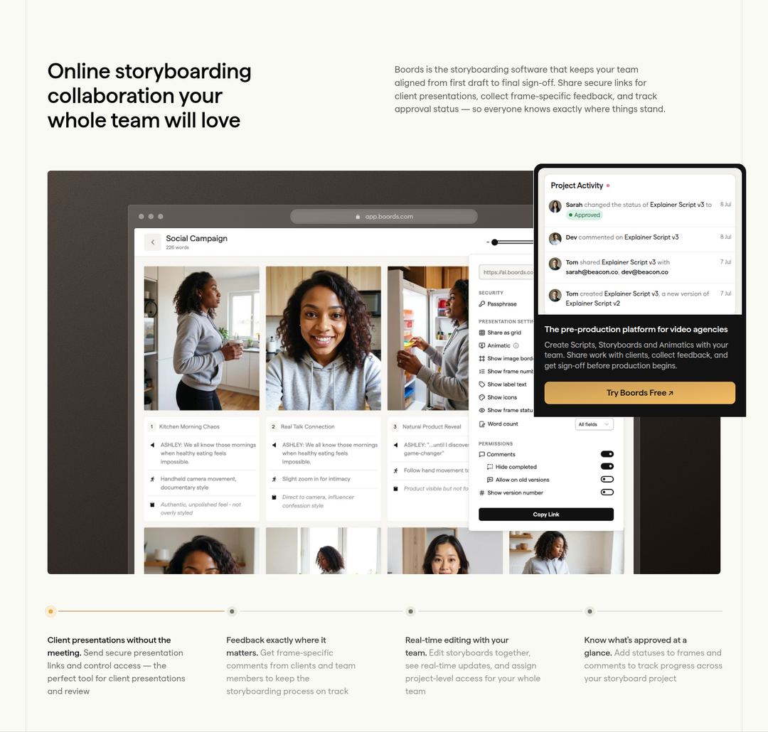 Collaboration section from Boords