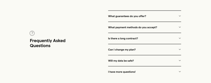 Screenshot of the FAQ section