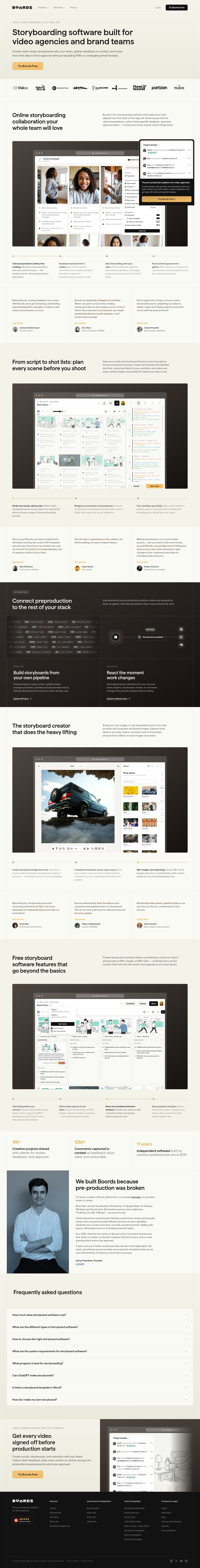 Storyboard Software page of Boords