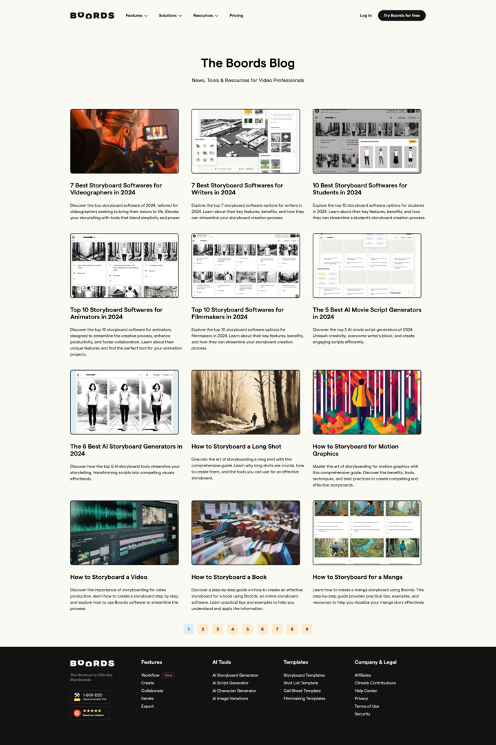 Screenshot of the Blog page