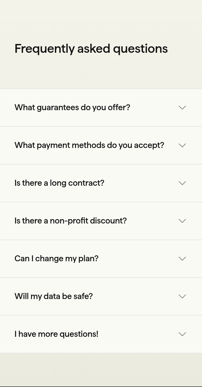 FAQs section from Boords, on a phone