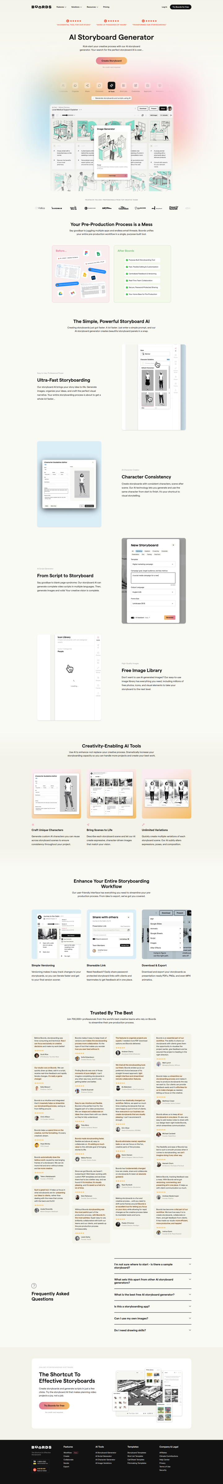 Screenshot of the AI Storyboard Generator page