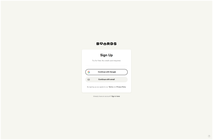 Screenshot of the Sign Up page