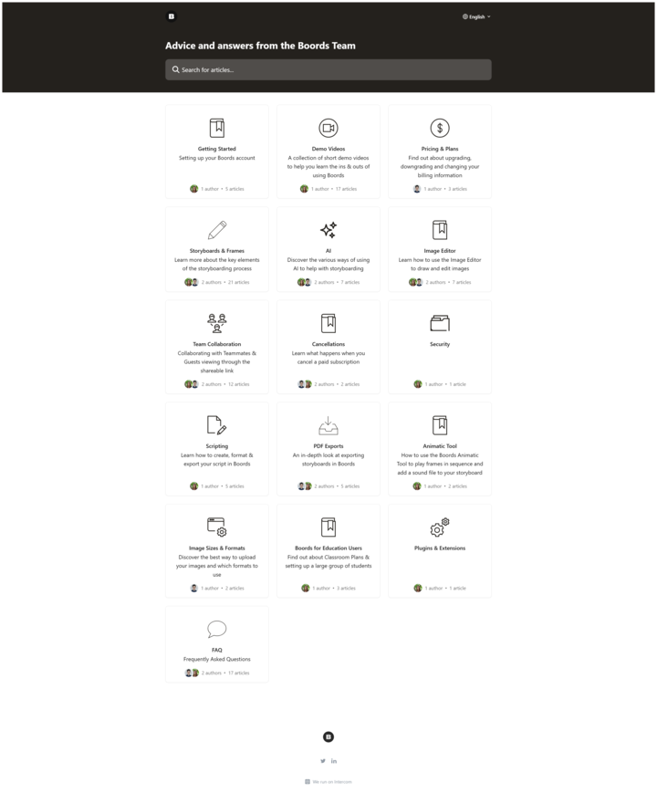 Screenshot of the Help Center page