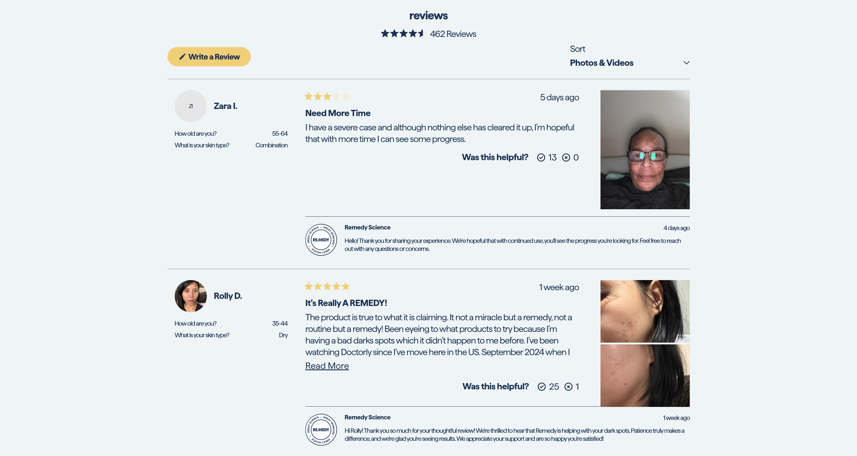 Screenshot of the Reviews section