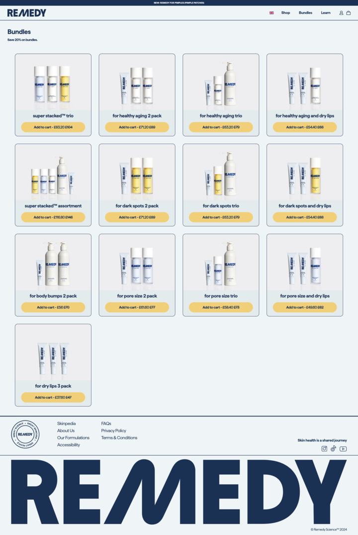 Screenshot of the Shop page