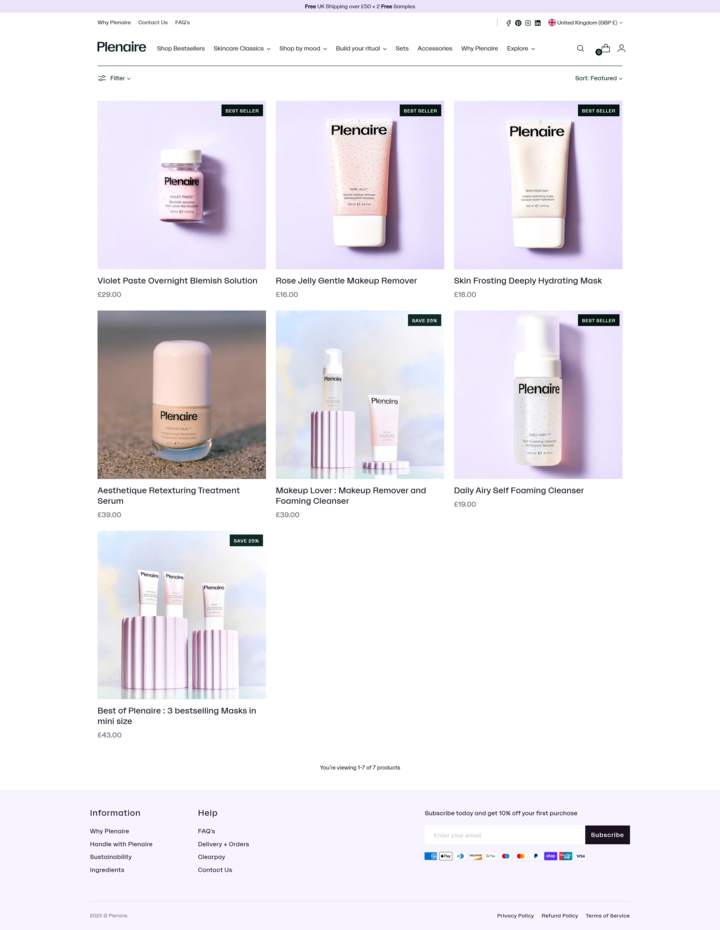 Screenshot of the Shop page