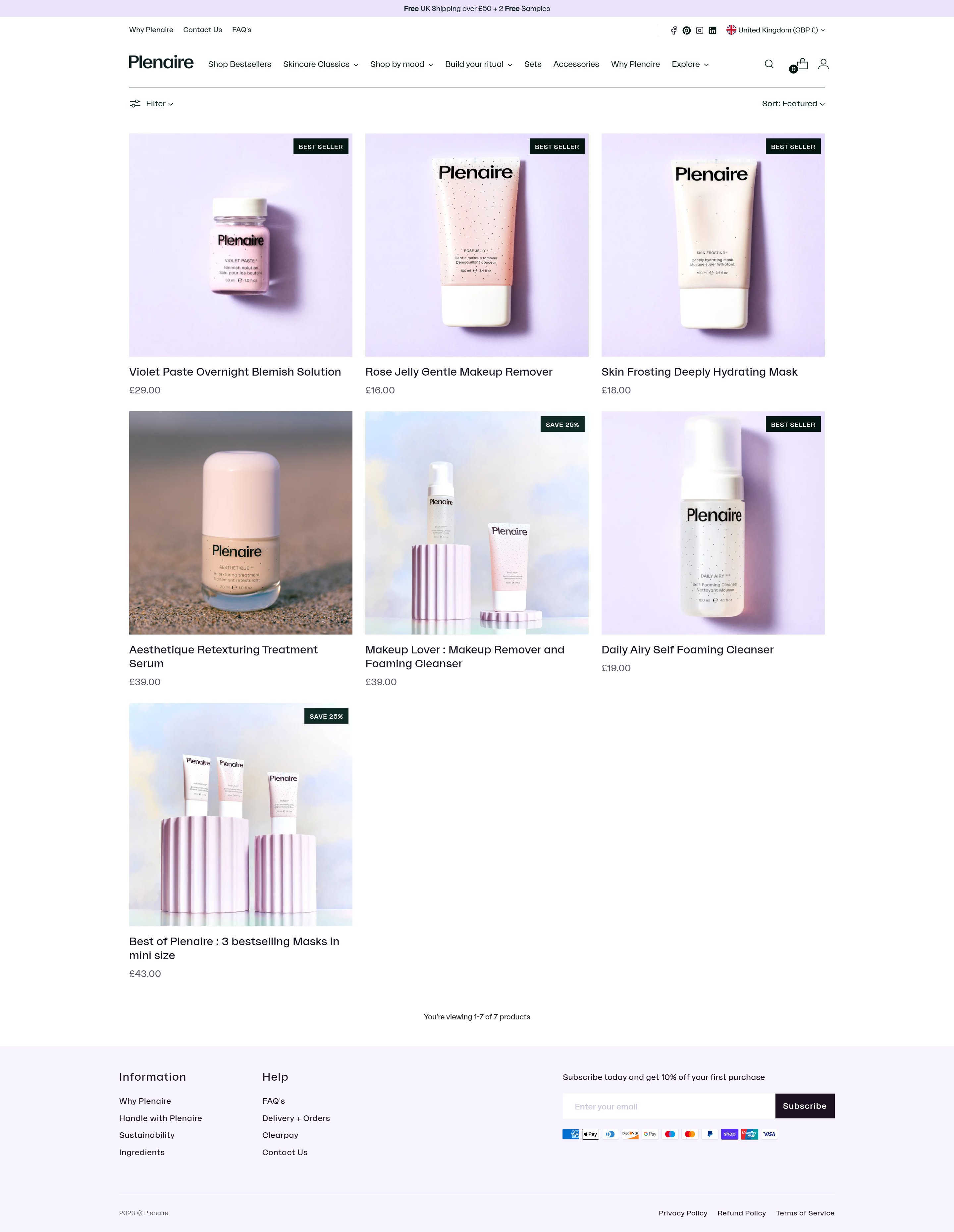 Screenshot of the Shop page