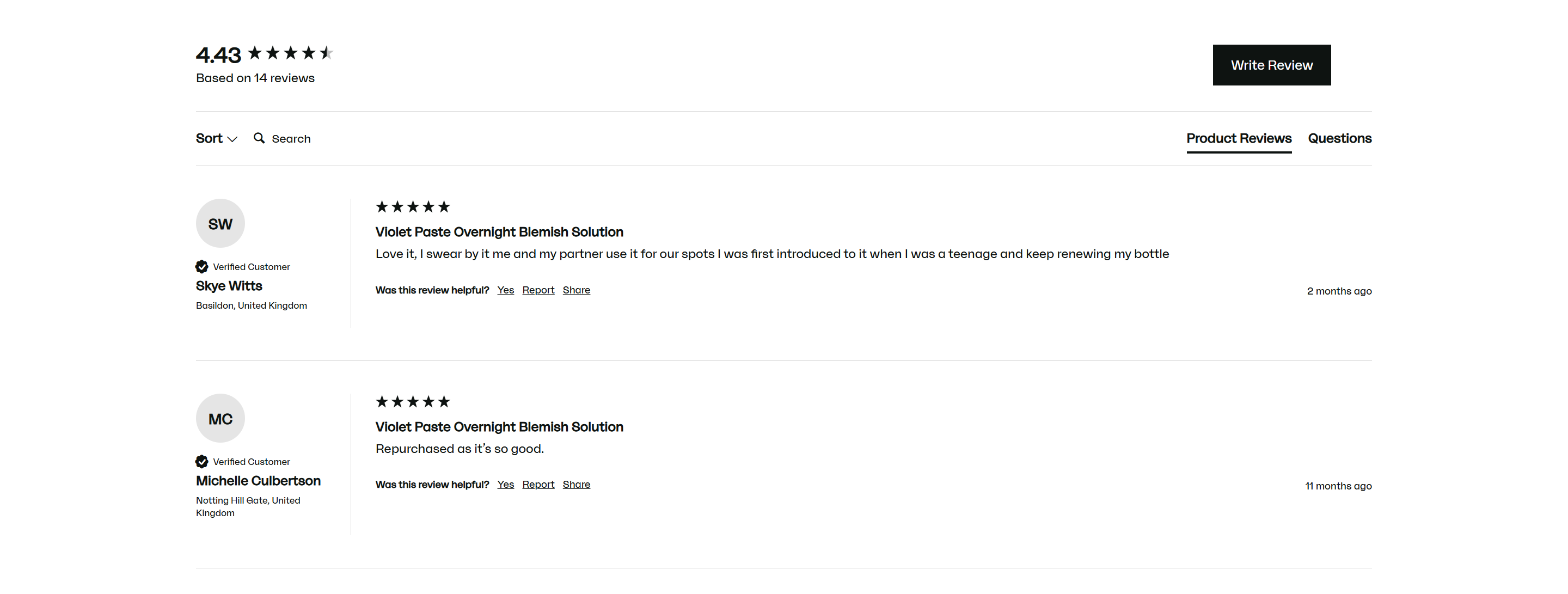 Screenshot of the Testemonials section