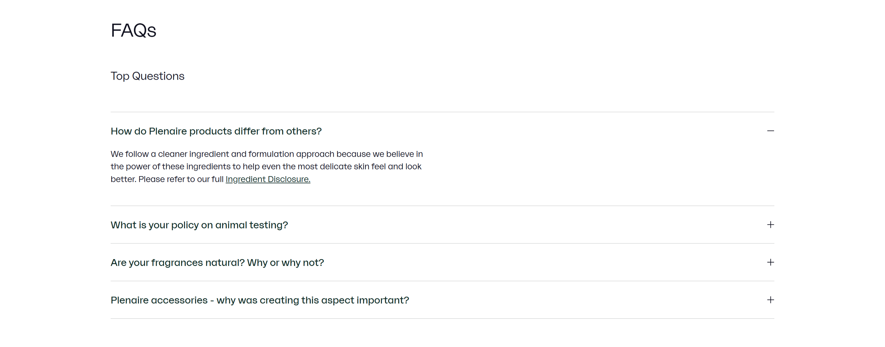 Screenshot of the FAQs section