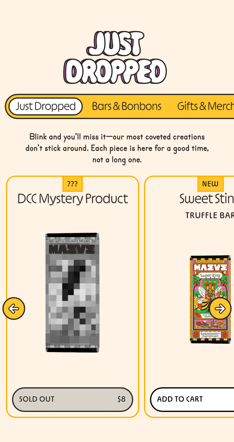 Just Dropped section from Maeve, on a phone