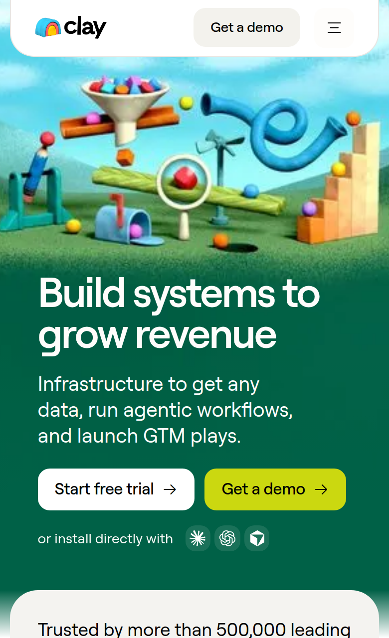 Build Systems to Grow Revenue section from Clay, on a phone