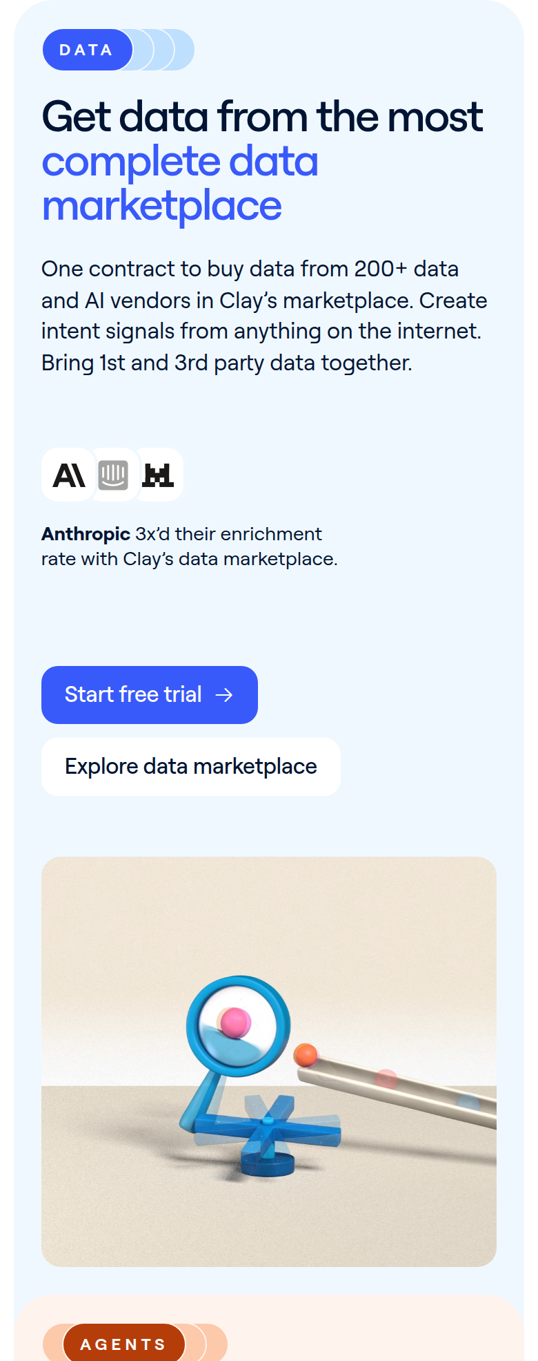 Data Marketplace section from Clay, on a phone