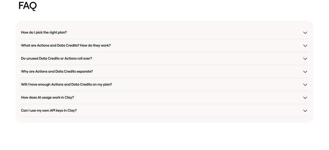 FAQ section from Clay