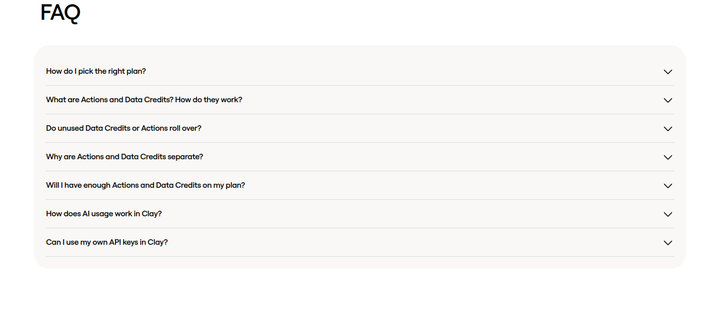 FAQ section from Clay