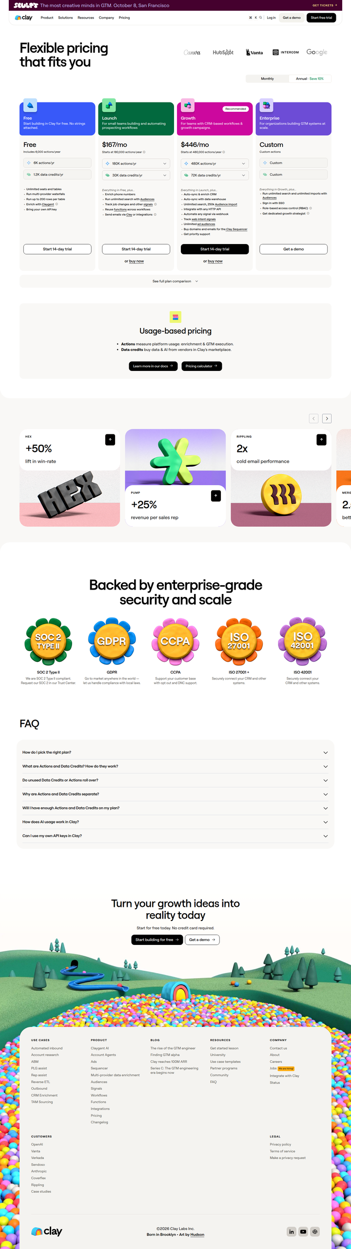 Pricing page from Clay