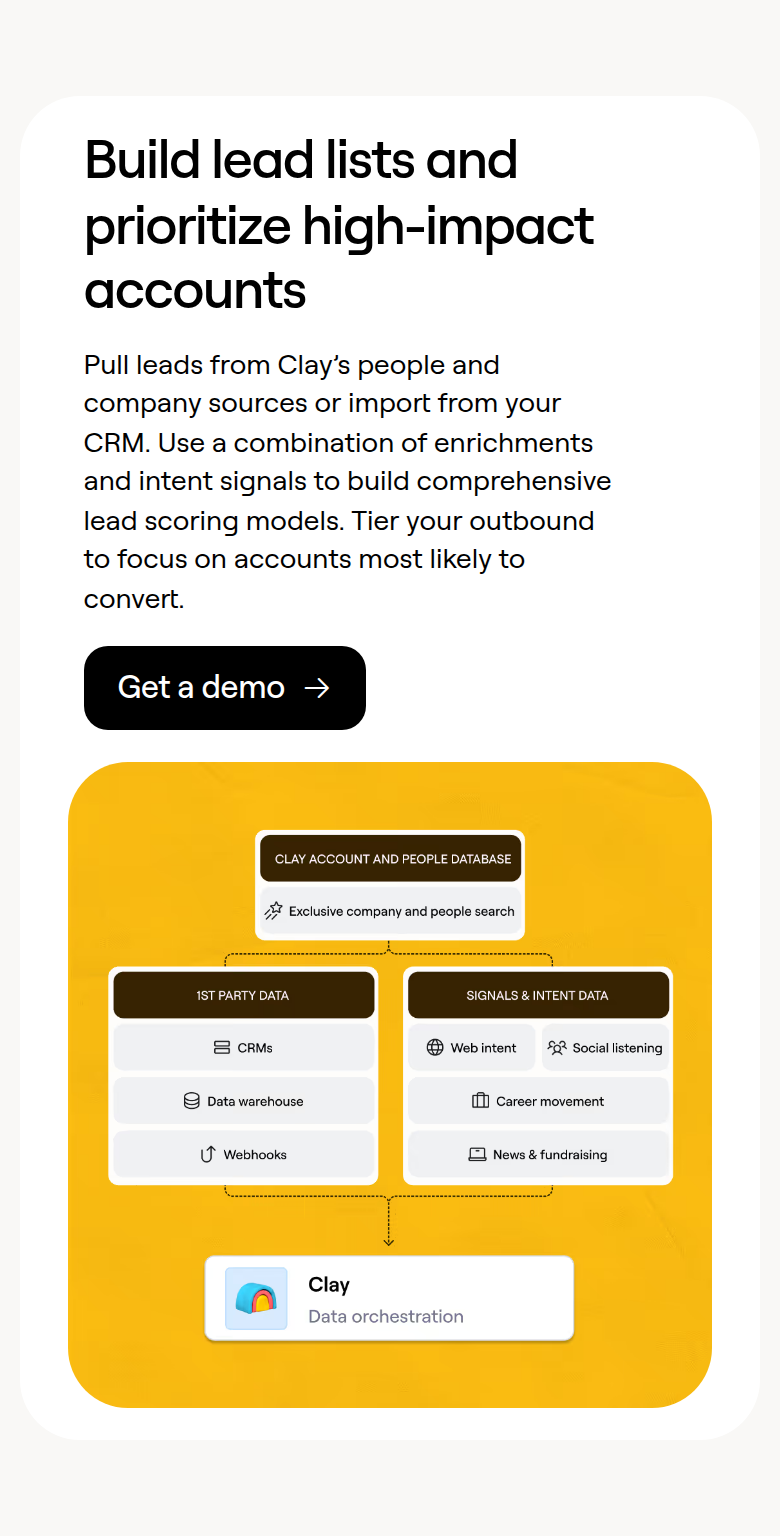 Build Lead Lists section from Clay, on a phone
