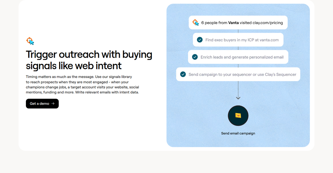 Trigger Outreach With Buying Signals section from Clay