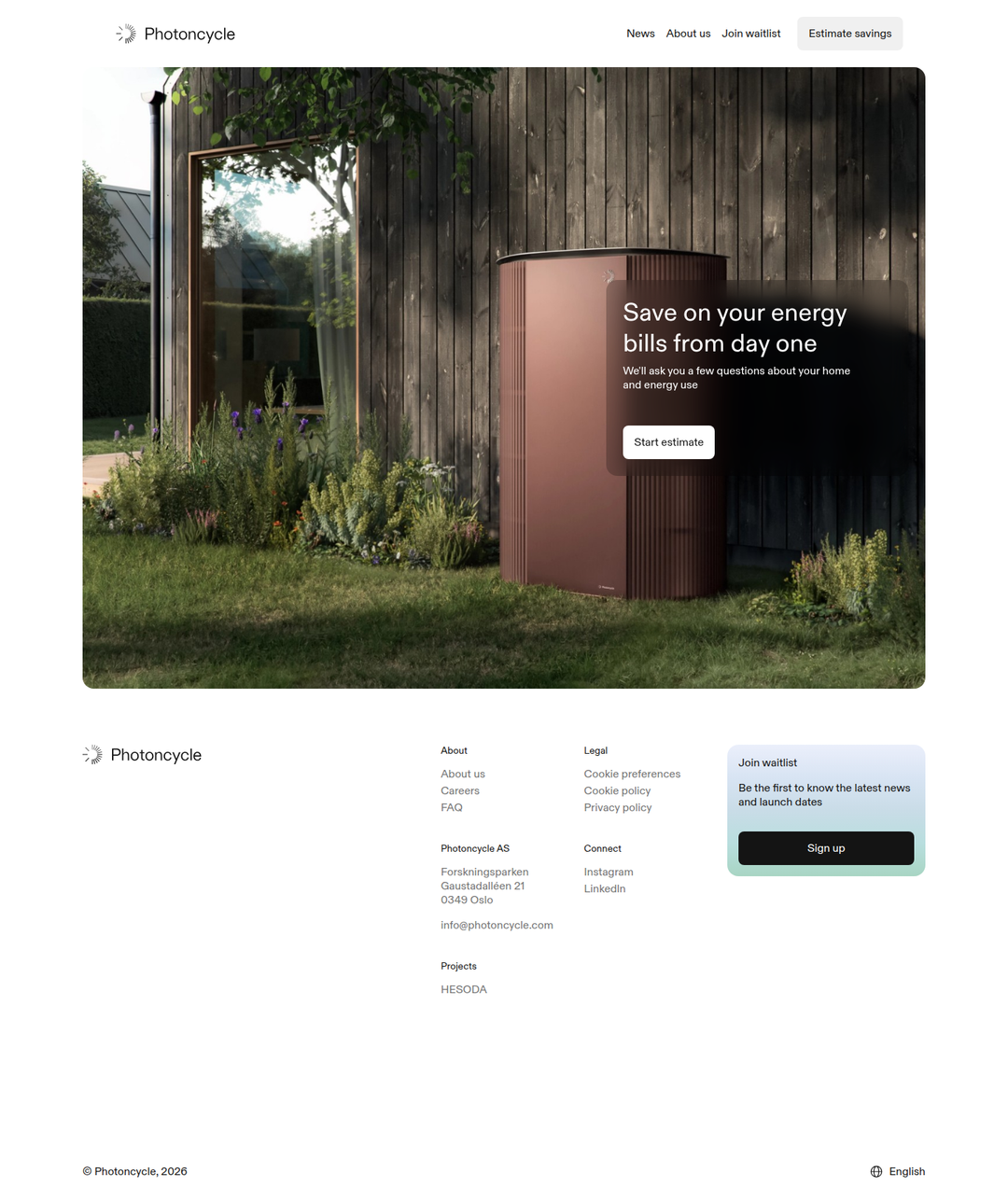 Estimate Savings page of Photoncycle