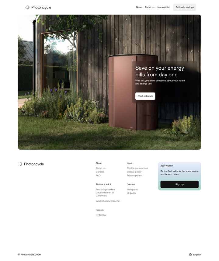 Estimate Savings page from Photoncycle