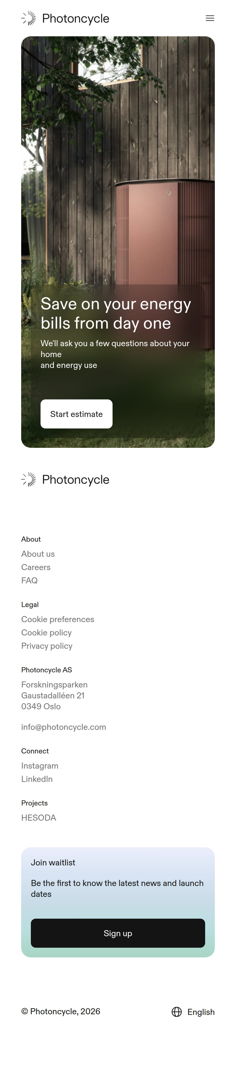 Estimate Savings page of Photoncycle, on a phone