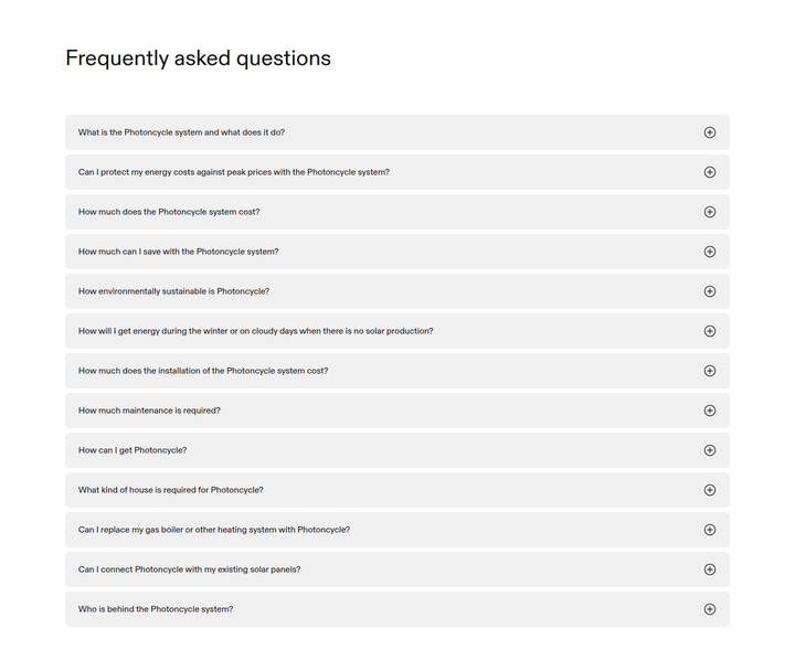 FAQs section from Photoncycle