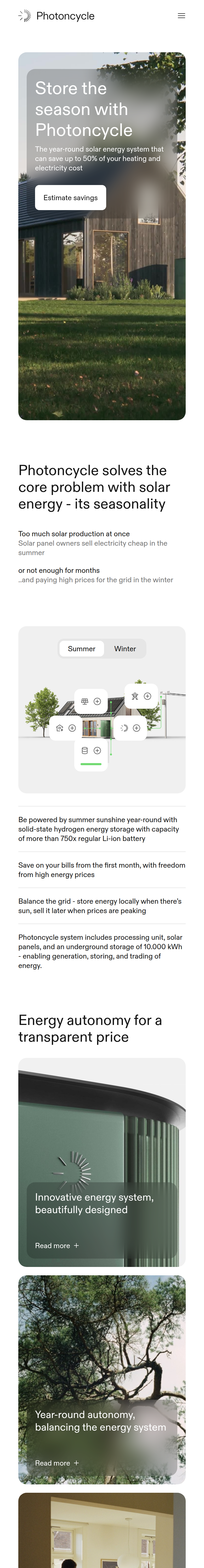 Home page of the Photoncycle website, on a phone