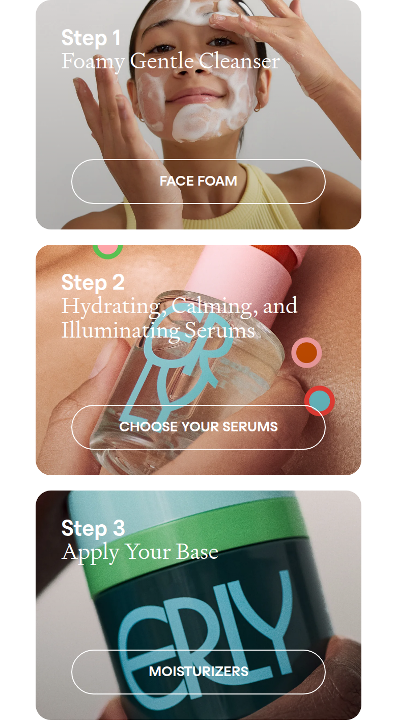 A Three-Step Routine section from ERLY, on a phone