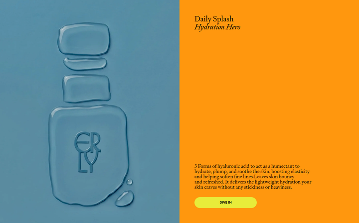 Daily Splash, Hydration Hero section from ERLY