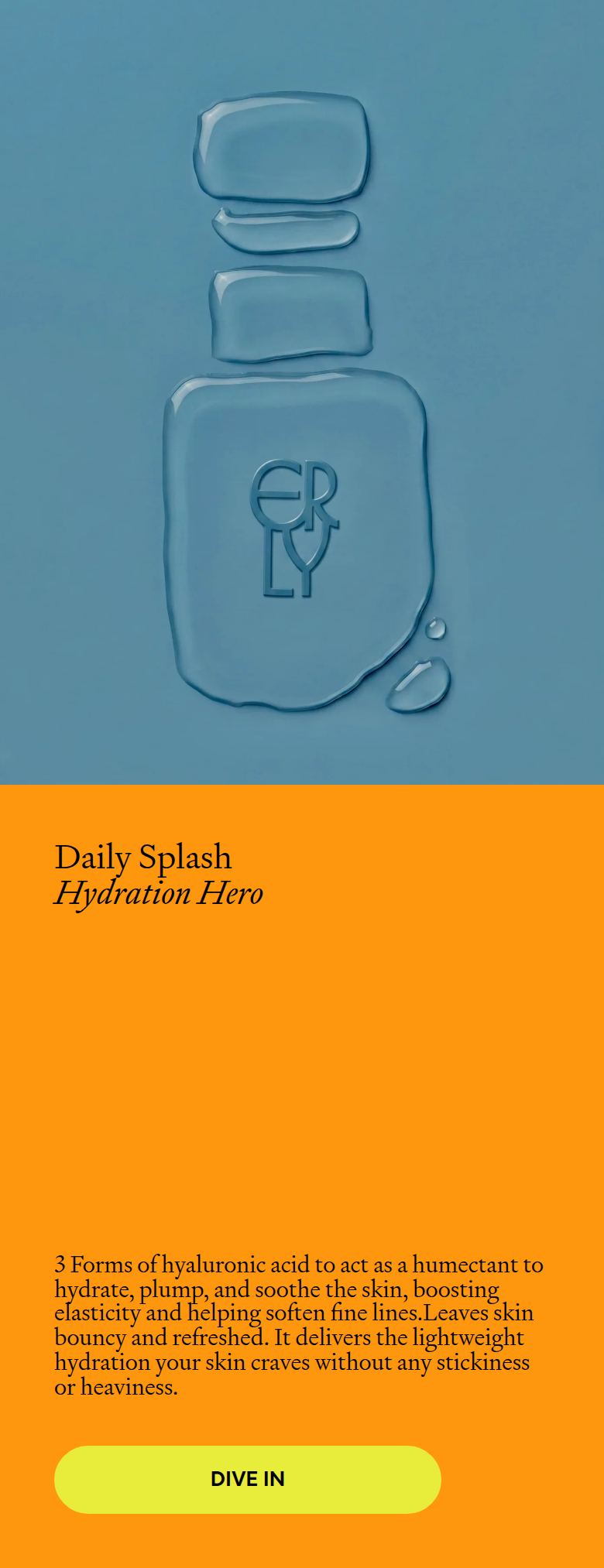 Daily Splash, Hydration Hero section from ERLY, on a phone
