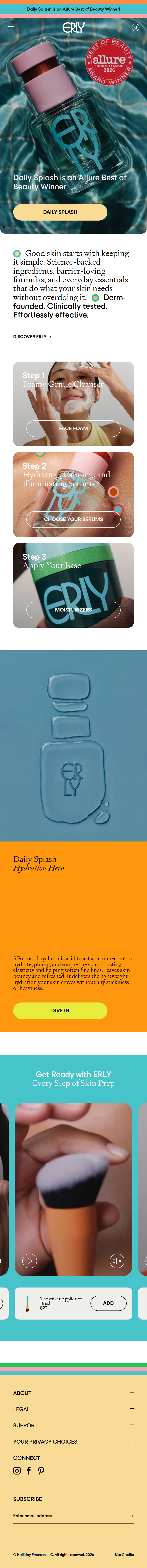 Home page of ERLY, on a phone