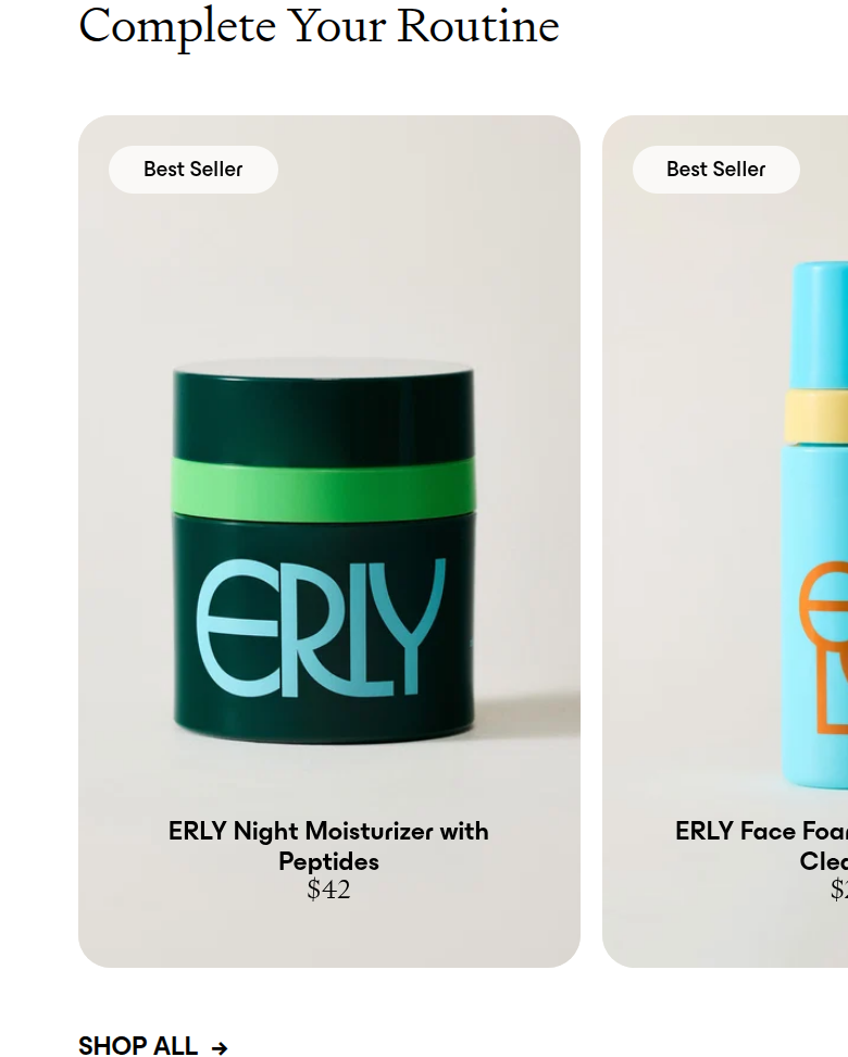 Complete Your Routine section from ERLY, on a phone