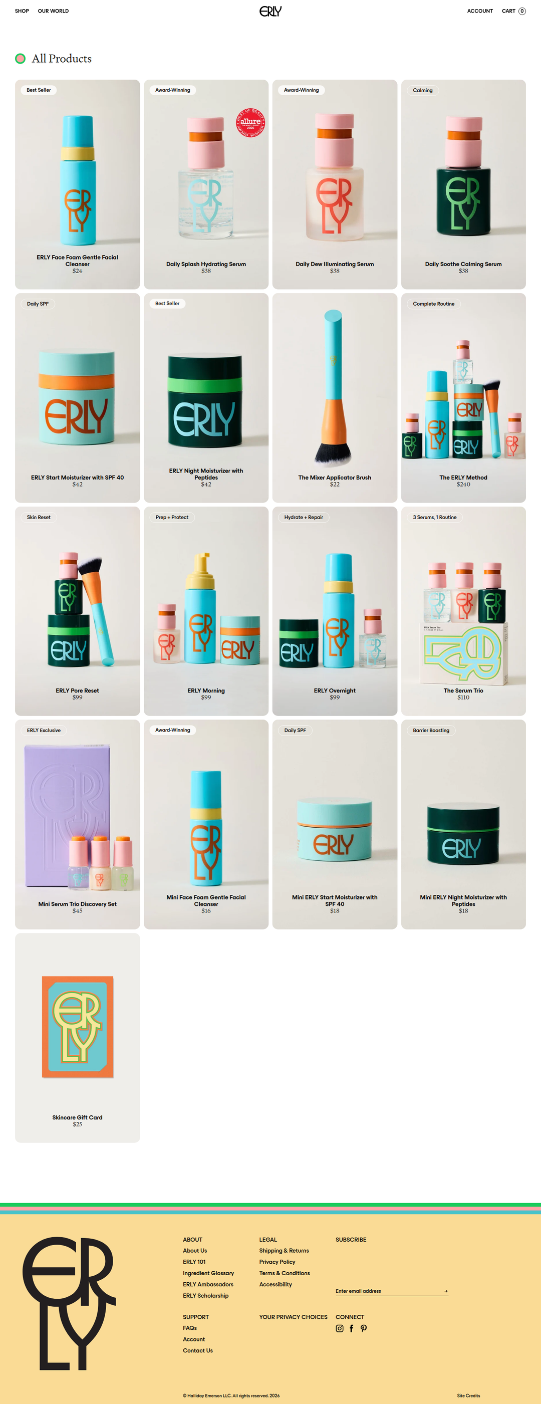 All Products page of ERLY