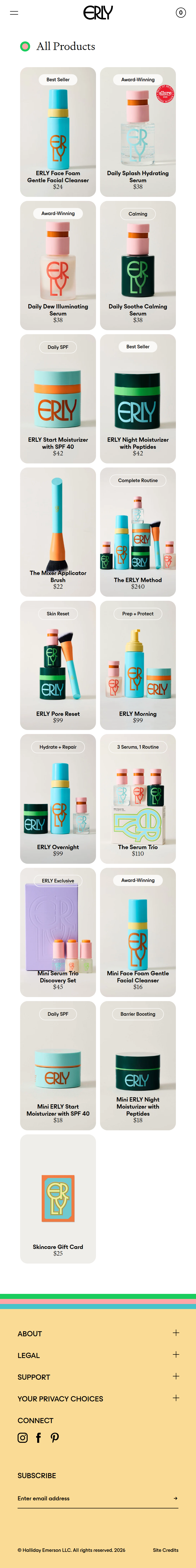 All Products page of ERLY, on a phone