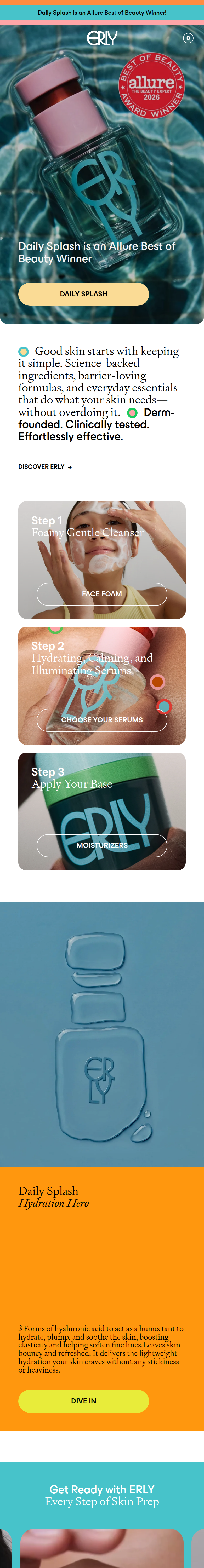 Home page of the ERLY website, on a phone