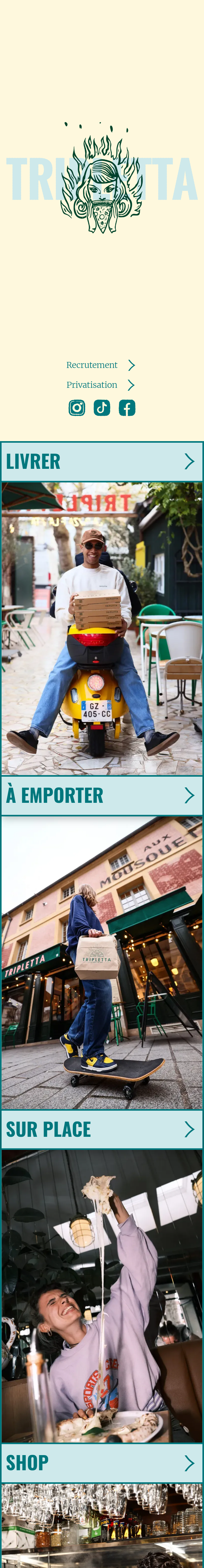 Home page of the Tripletta website, on a phone