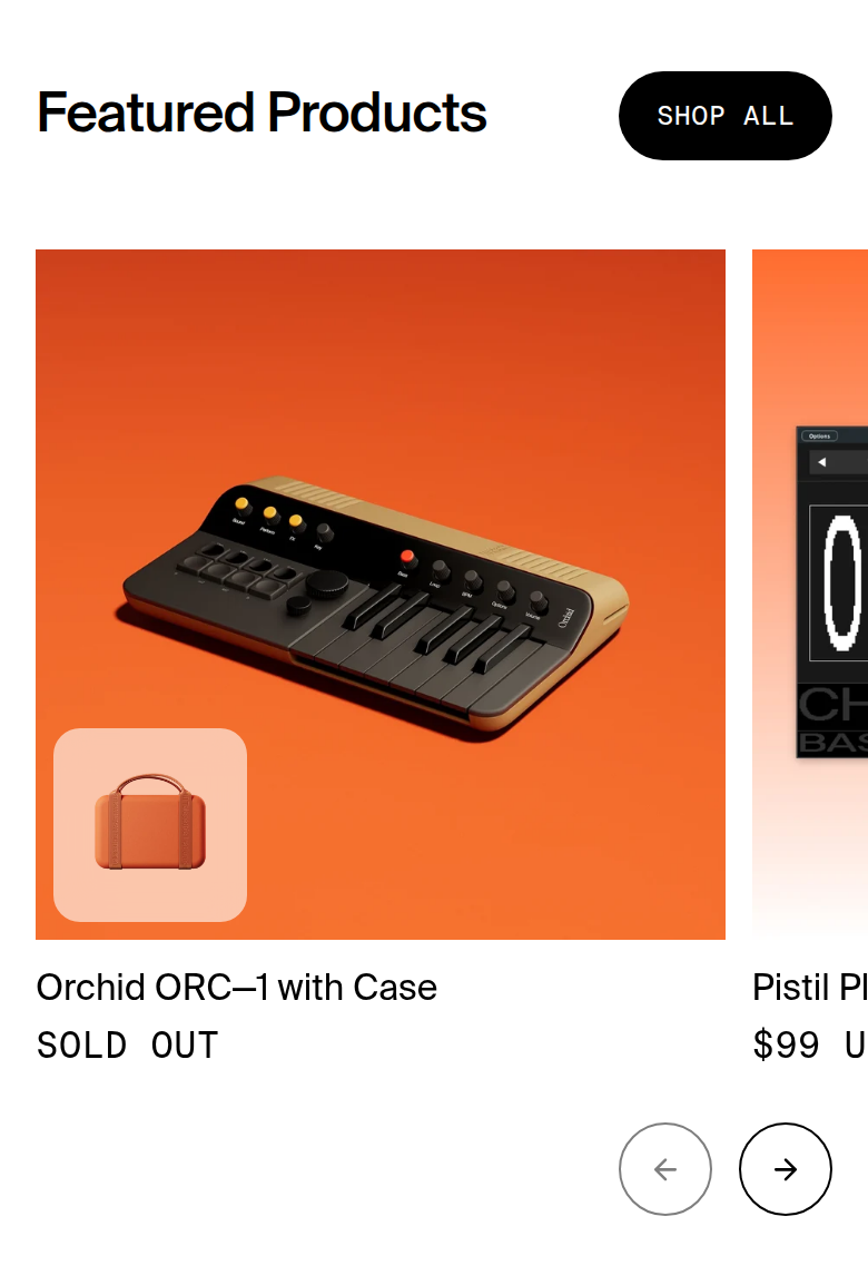 Product Carousel section from Telepathic Instruments, on a phone