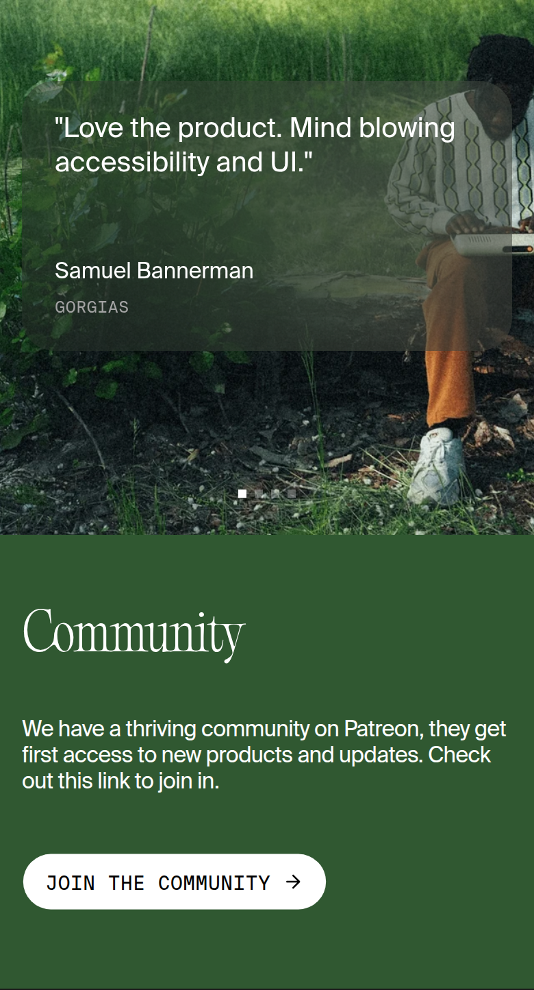 Community section from Telepathic Instruments, on a phone