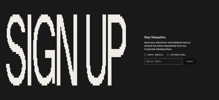Sign Up section from Telepathic Instruments
