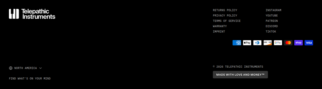 Footer section from Telepathic Instruments