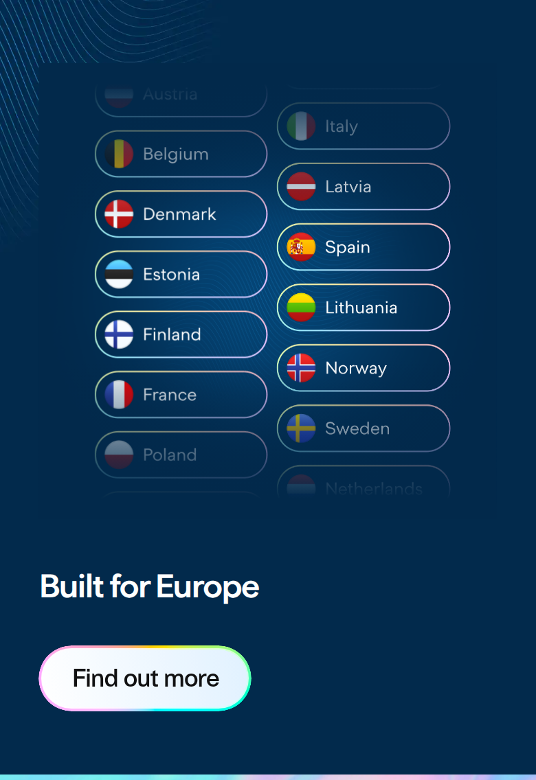 Built for Europe section from Plaid, on a phone