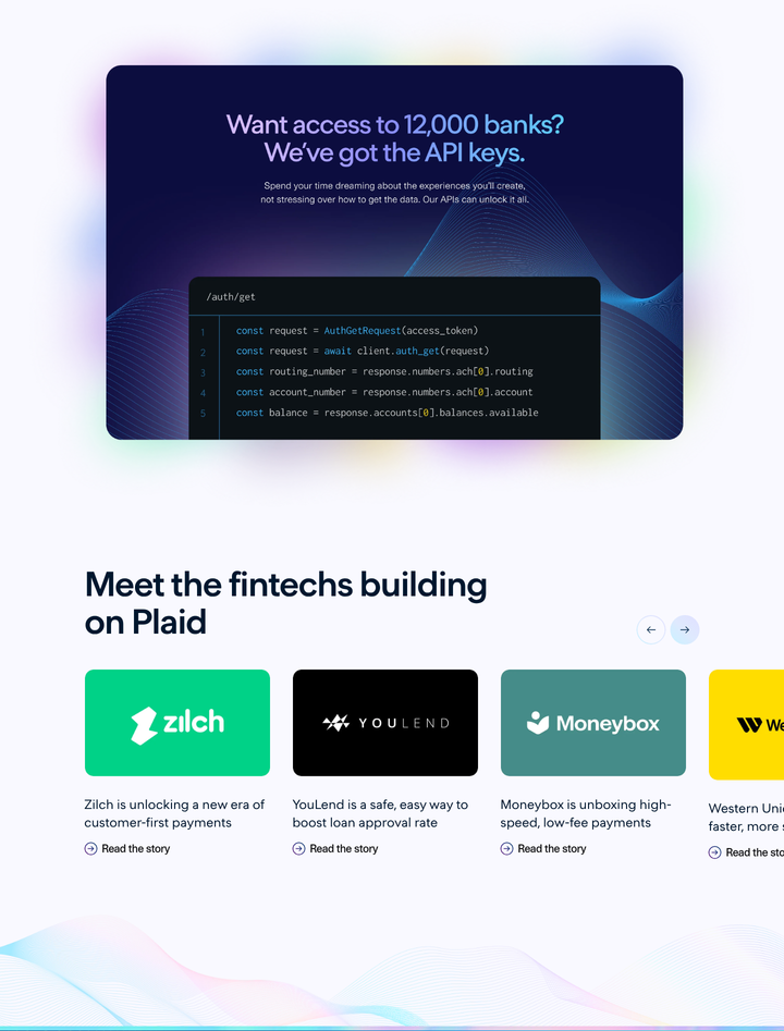 API Keys and Customers section from Plaid
