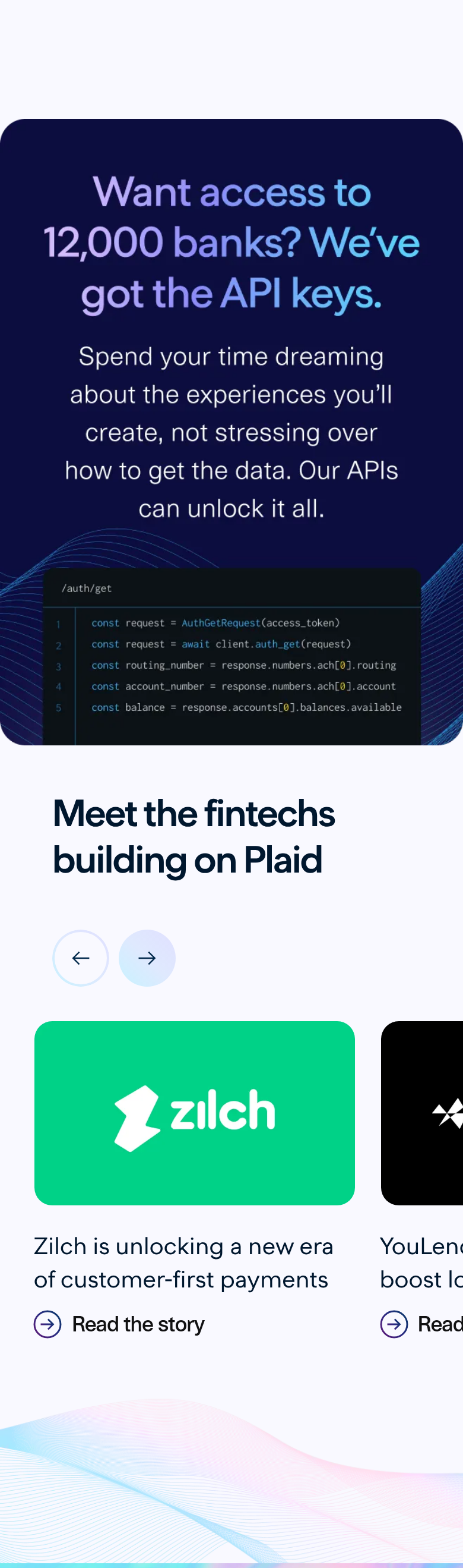 API Keys and Customers section from Plaid, on a phone