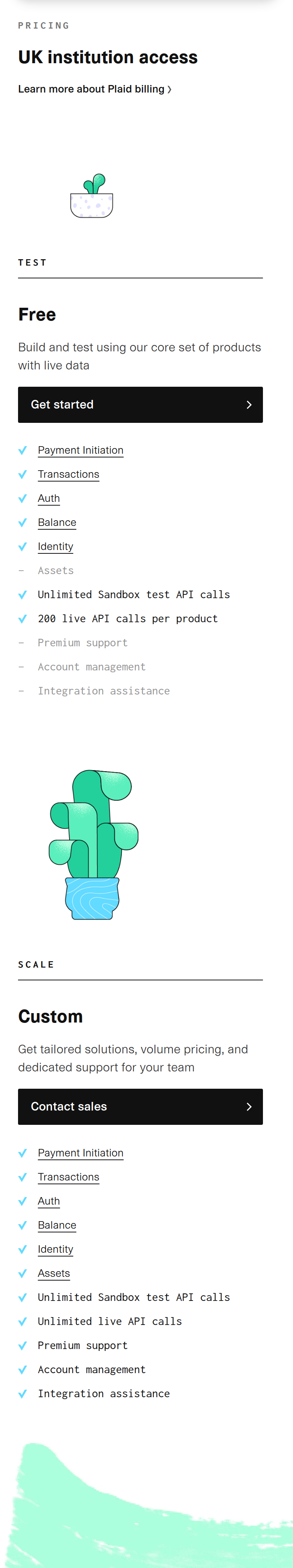 Plans section from Plaid, on a phone