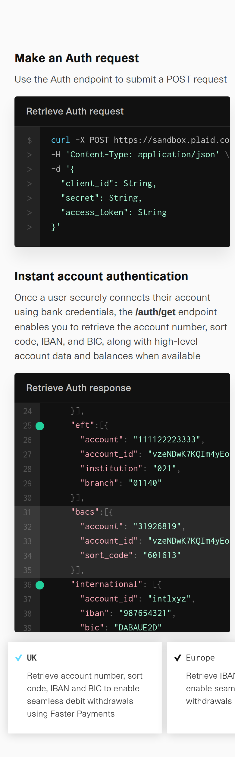Code Demo section from Plaid, on a phone