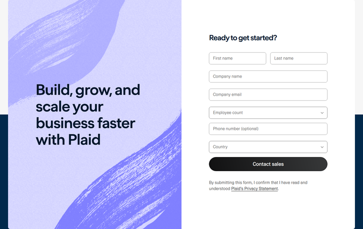Contact Sales section from Plaid