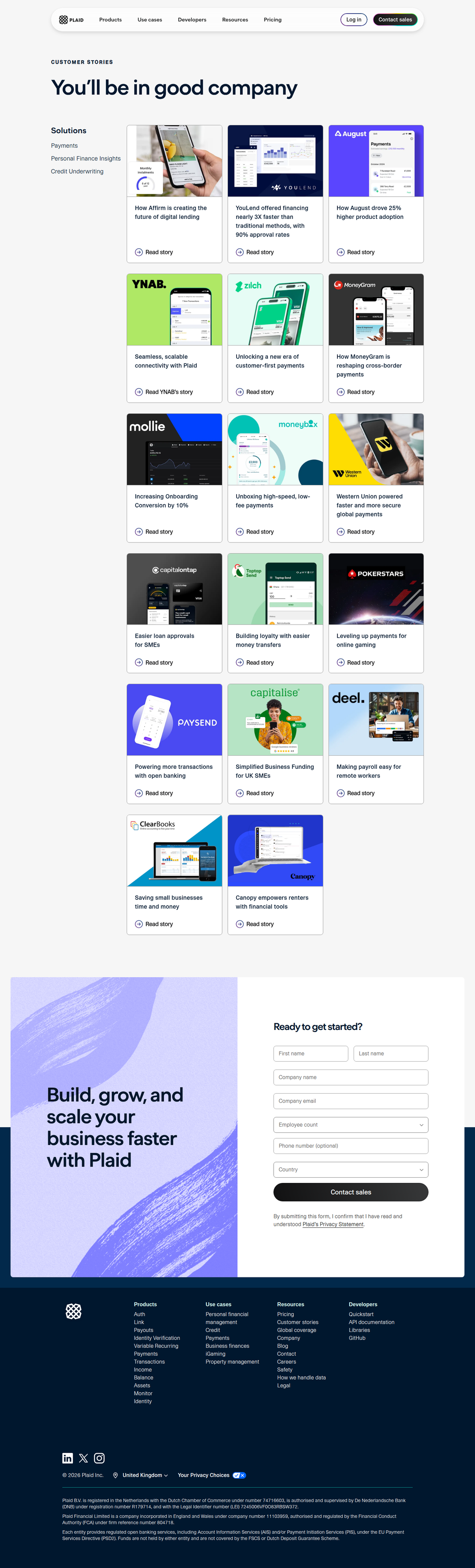 Customer Stories page of Plaid
